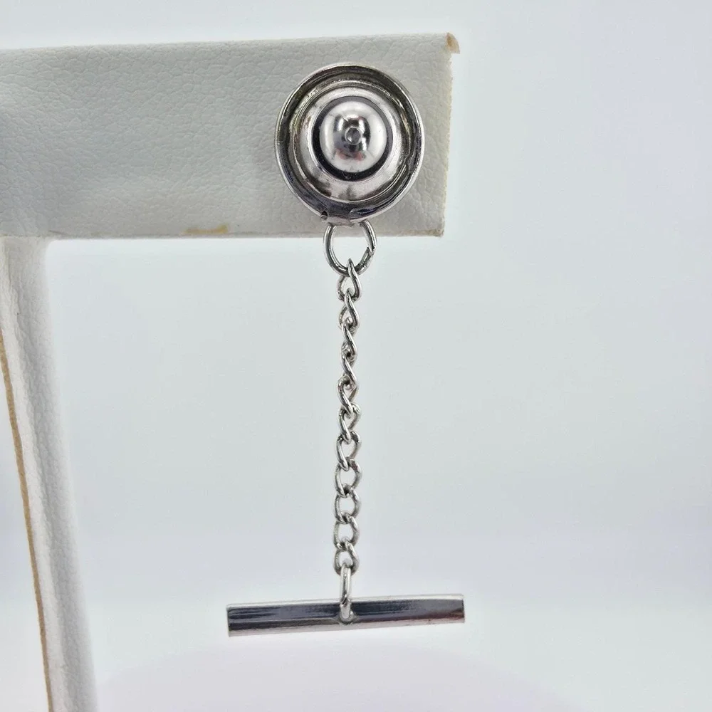 Vtg Tie Tack Clip Clasp Lapel Hat Pin Diamond Cut Silver Tone Sleek Minimalist